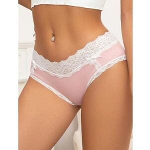 💋Sexy Low Rise Bow Sexy Lace Panties Colorblock Cheeky Underwear Pink & White
